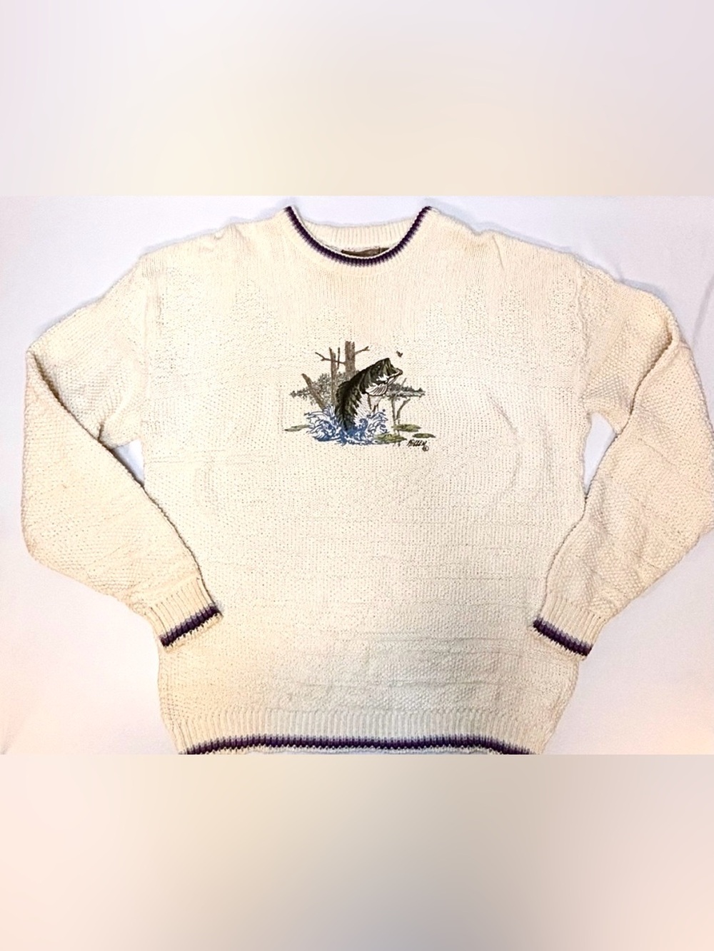 Vtg 90s Shenandoah James Killen Bass Fish Knit Sweater GrandpaCore CabinCore Ski
